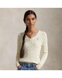 Polo Ralph Lauren - Maglia in cotone a trecce con scollo a V - Lyst