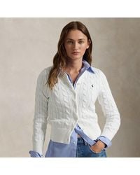 Polo Ralph Lauren - Cardigan a girocollo in cotone a trecce - Lyst