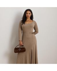 Ralph Lauren - Ralph Lauren Buckle-Trim Rib-Knit Midi Dress - Lyst