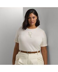Lauren by Ralph Lauren - Ralph Lauren Beaded-logo Cotton-blend-jersey Tee - Lyst