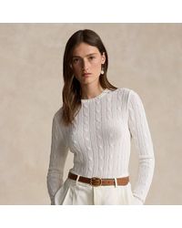 Ralph Lauren - Cable-knit Cotton-blend Crewneck Sweater - Lyst