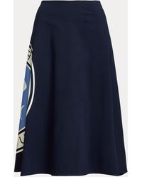 Ralph Lauren Logo Cotton Canvas A-line Skirt - Blue