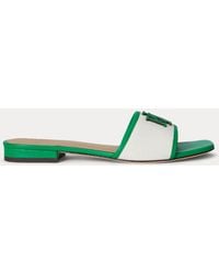 Ralph Lauren - Everley Leather-Trim Canvas Slide Sandal - Lyst