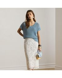 Ralph Lauren - Paisley-Eyelet Cotton Midi Pencil Skirt - Lyst