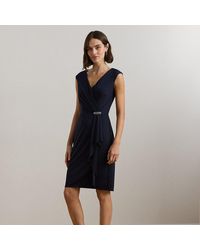 Ralph Lauren - Jersey Cocktailjurk Met Kapmouwtjes - Lyst