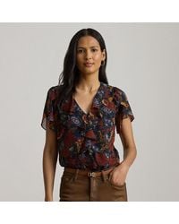 Ralph Lauren - Floral Ruffle-Trim Georgette Blouse - Lyst
