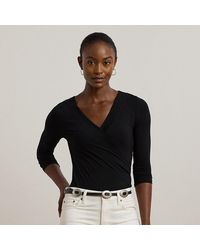 Ralph Lauren - Top in jersey con scollo a V incrociato - Lyst