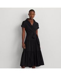 Lauren by Ralph Lauren - Belted Cotton-blend Tiered Dress - Lyst