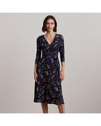 Ralph Lauren - Ralph Lauren Floral Surplice Stretch Jersey Dress - Lyst