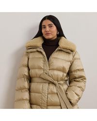 Ralph Lauren - Curve - Faux-shearling-trim Belted Down Coat - Lyst