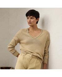 Ralph Lauren - Ralph Lauren Silk Jersey V-Neck Sweater - Lyst