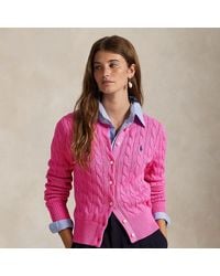 Polo Ralph Lauren - Cardigan a girocollo in cotone a trecce - Lyst