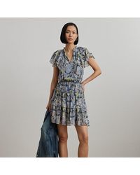 Ralph Lauren - Geblümtes Georgette-Kleid Mit Rüschen - Lyst
