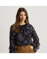 Ralph Lauren - Ruffle-Trim Floral Georgette Blouse - Lyst