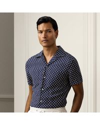 Ralph Lauren Purple Label - Diamond-print Linen-silk Camp Shirt - Lyst