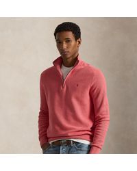 Polo Ralph Lauren - Mesh-Knit Cotton Quarter-Zip Sweater - Lyst