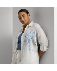 Lauren by Ralph Lauren - Ralph Lauren Oversize Floral Eyelet-logo Linen Shirt - Lyst