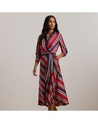 Ralph Lauren - Gestreiftes Midikleid Aus Charmeuse - Lyst