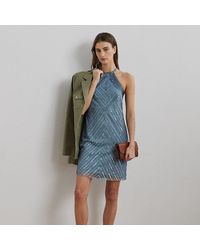Ralph Lauren - Ralph Lauren Beaded Mesh Halter Cocktail Dress - Lyst