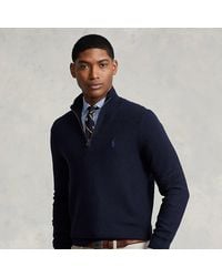 Polo Ralph Lauren - Mesh-knit Cotton Quarter-zip Jumper - Lyst