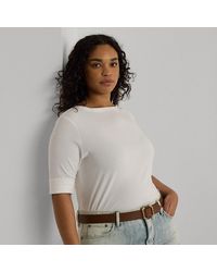 Lauren by Ralph Lauren - Plus Size - Stretchkatoenen T-shirt Met Boothals - Lyst