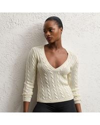 Ralph Lauren - Cable-knit Silk V-neck Jumper - Lyst