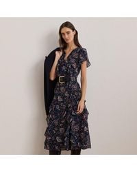 Ralph Lauren - Geblümtes Georgette-Kleid Mit Rüschen - Lyst