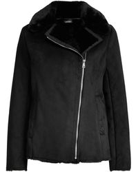 Maje Leather Gourson Faux shearling Coat in Brown Lyst Maje Leather Gourson Faux shearling Coat in Brown Lyst