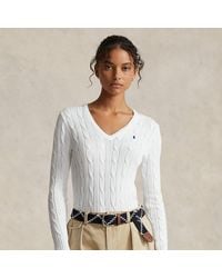 Polo Ralph Lauren - Cable-knit Cotton V-neck Jumper - Lyst
