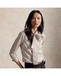 Polo Ralph Lauren - Slim Fit Striped Cotton Tie-Neck Shirt - Lyst