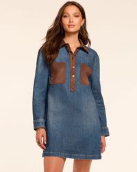 Ramy Brook - Winnifred Faux Suede Trim Denim Mini Dress - Lyst