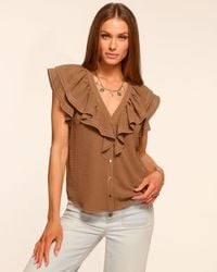 Ramy Brook - Lettie Stitched Ruffle Short Sleeve Blouse - Lyst