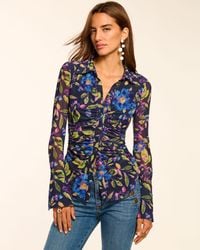 Ramy Brook - Talisa Mesh Long Sleeve Button Down Top - Lyst