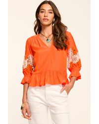 Ramy Brook - Berry Embroidered Short Sleeve Blouse - Lyst