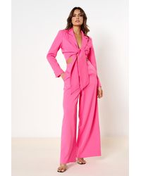Rare London Hot Pink Tailored Tie Wrap Co-ord Blazer