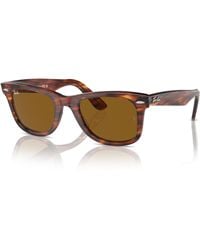 Ray-Ban - Original Wayfarer Classic Zonnebrillen Havana Gestreept Montuur Bruin Glazen 50-22 - Lyst