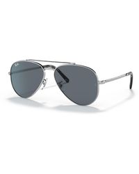 Ray-Ban - New Aviator Sunglasses Silver Frame Blue Lenses 55-14 - Lyst