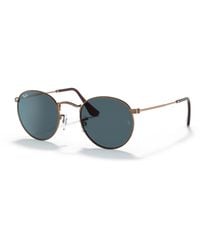 Ray-Ban - Round Metal Antiqued Sunglasses Antique Copper Frame Blue Lenses 50-21 - Lyst