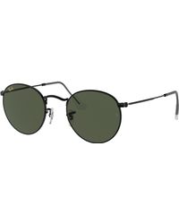 Ray-Ban - Sunglasses Man Round Metal Legend Gold - Shiny Black Frame Green Lenses 53-21 - Lyst