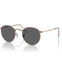 Ray-Ban - Round Metal Sunglasses -copper Frame Blue Lenses - Lyst