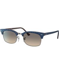 Ray-Ban Clubmaster Square Sunglasses Wrinkled Blue Frame Gray Lenses 55-21