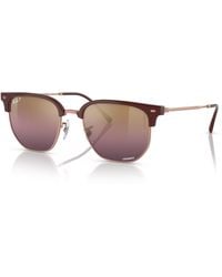 Ray-Ban - New Clubmaster Sunglasses Rose Gold Frame Red Lenses Polarized 55-20 - Lyst