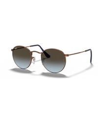 Ray-Ban - Round Metal Sunglasses -copper Frame Blue Lenses - Lyst