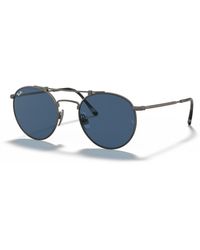 Ray-Ban - Sunglasses Unisex Round Double Bridge Titanium - Pewter Frame Blue Lenses 50-21 - Lyst