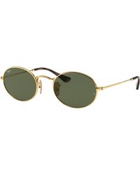 Ray-Ban - Sunglasses Unisex Oval Flat Lenses - Gold Frame Green Lenses 48-21 - Lyst