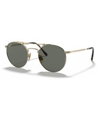 Ray-Ban - Sunglasses Unisex Round Double Bridge Titanium - Gold Frame Green Lenses Polarized 50-21 - Lyst