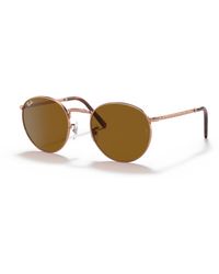 Ray-Ban - New Round Sunglasses Pink Gold Frame Brown Lenses 50-21 - Lyst