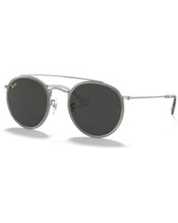 Ray-Ban - Sunglasses Unisex Round Double Bridge Legend Gold - Shiny Silver Frame Grey Lenses 51-22 - Lyst