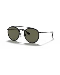 Ray-Ban - Sunglasses Unisex Round Double Bridge - Black Frame Green Lenses Polarized 51-22 - Lyst