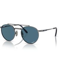 Ray-Ban - Round Ii Titanium Sunglasses Gunmetal Frame Blue Lenses Polarized 50-20 - Lyst